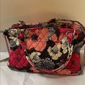 Vera Bradley Pink and Brown Quilted Shoulder Bag with Elegant Chain